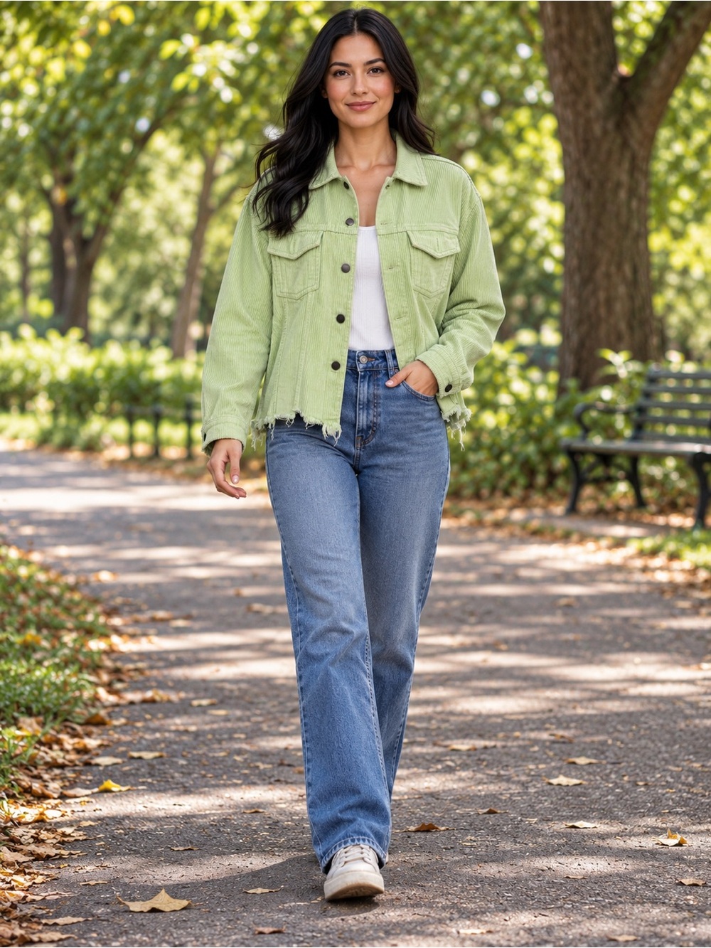 NWT Pol L ptp23 Light Green Mineral Wash Cropped Corduroy Jacket